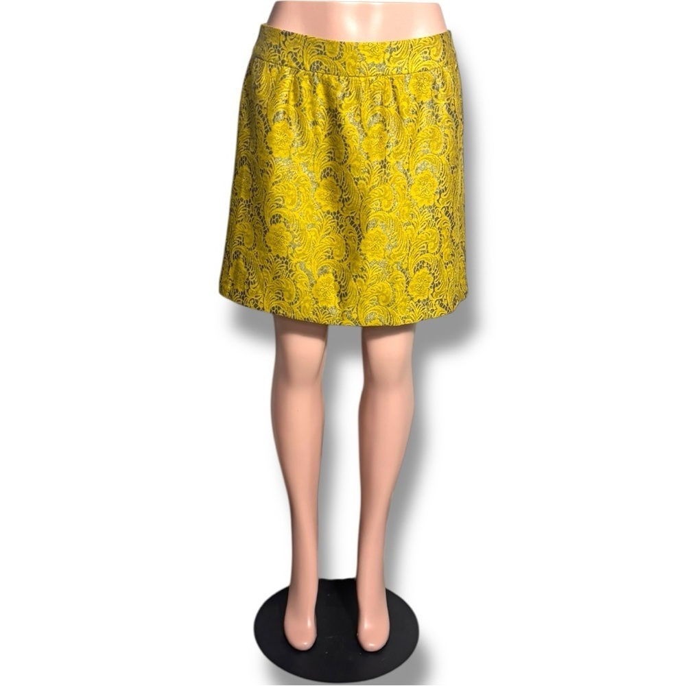 Banana Republic Yellow/Gold Brocade Patterned High Waist Bubble Mini Skirt - Picture 2 of 14